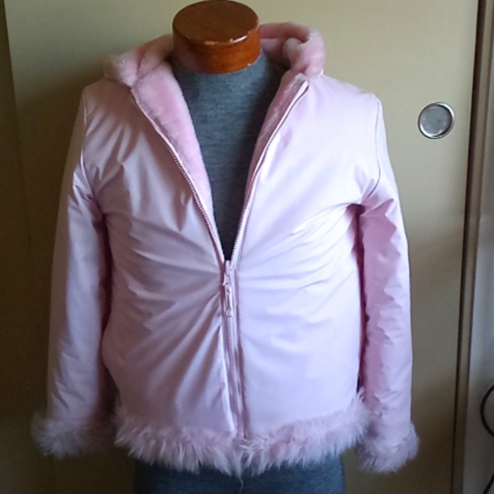 Pink fur lined coat with hood!!